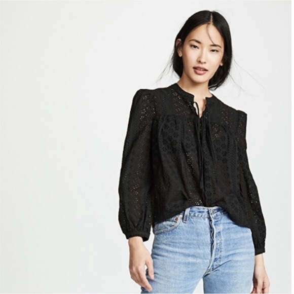 Madewell Eyelet Double Tie Peasant Top (black) XXL - Picture 3 of 8